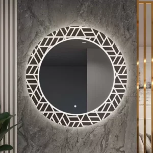 Round Geometric Pattern LED Bathroom Mirror