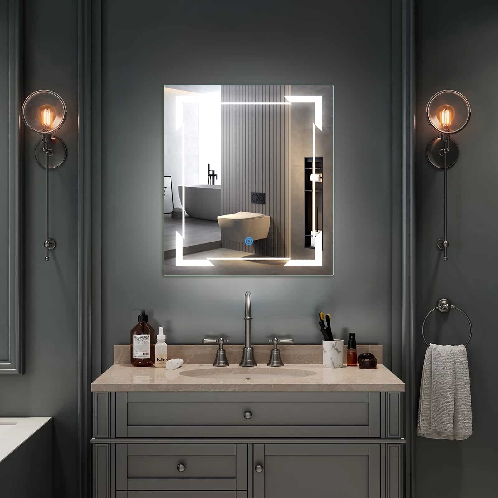 Luxury Rectangular LED Mirror with Corner Detail