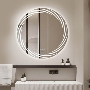 Designer Round LED Mirror with Multi-Line Light Frame