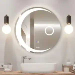 Modern Circular LED Mirror with Ambient Ring Illumination