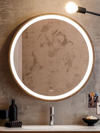 LED Mirror with Wooden Frame