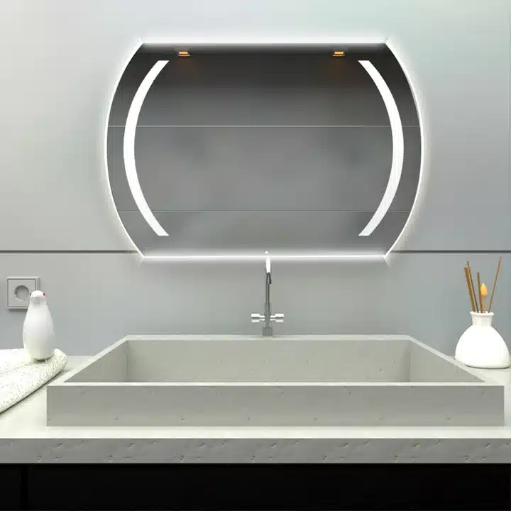 Horizontal Rectangle LED Bathroom Mirror with Curved Light Arcs