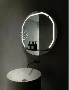 Round Geometric LED Bathroom Mirror with Segmented Light Ring