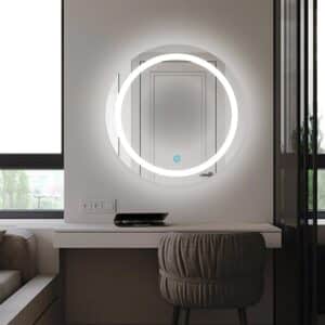 Contemporary Round LED Mirror with Double Halo Light Design