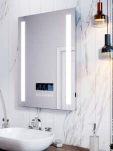 Modern LED Wall Mirror with Side Strip Lighting and add to clock