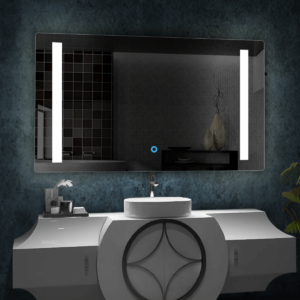 Wide Rectangle LED Bathroom Mirror with Dual Vertical Light Bars
