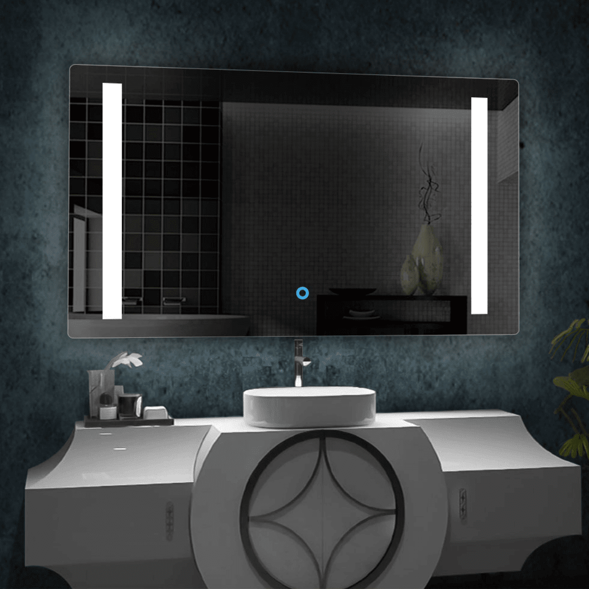 Wide Rectangle LED Bathroom Mirror with Dual Vertical Light Bars
