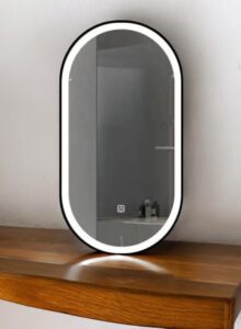 black frame outer frosted oblong led mirror