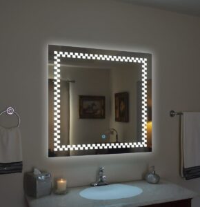 Square LED Bathroom Mirror with Checkered Light Border