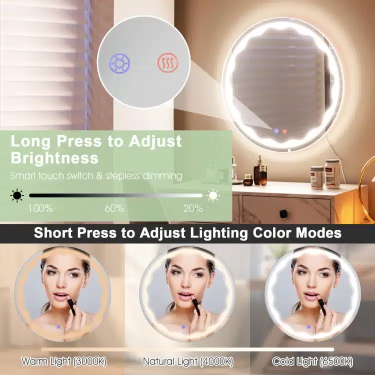 LED light mirror enhancing a makeup routine