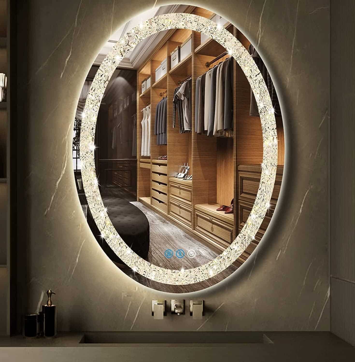 Premium LED light mirror enhancing bathroom with bright, clear lighting.