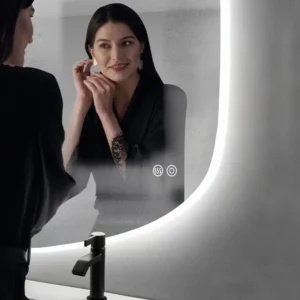 Modern LED light mirror with bright, shadow-free illumination in a sleek bathroom.