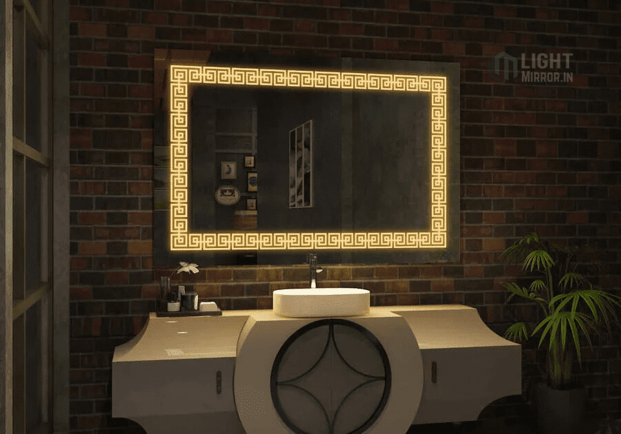 A premium LED light mirror in a modern bathroom
