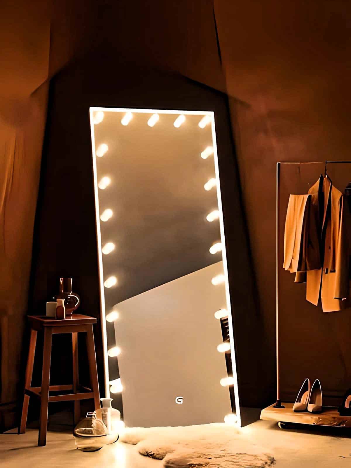 Statement LED mirrors enhancing the aesthetic appeal of farmhouse and Rajasthani-style interiors.
