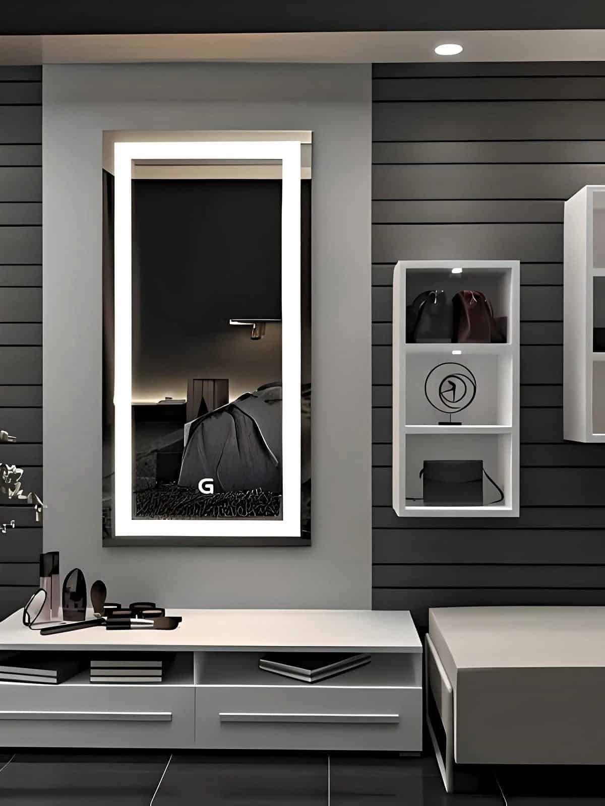 Full-length dressing room LED mirrors with adjustable lighting