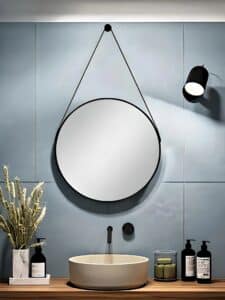 Minimalist Round Strap Mirror for Wash Basin Area