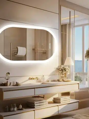 LED mirrors installed on uneven walls with adjustments for a perfect fit.