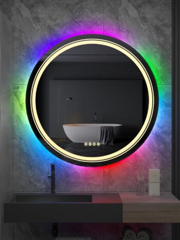 Spectrum Glow Round LED Bathroom Mirror – RGB Backlit, Anti-Fog, and Touch Controls