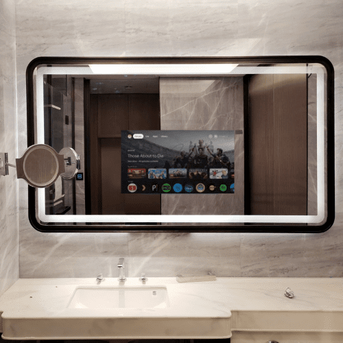 black frame outer frosted android led mirror