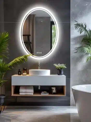 LuxeView LED Oval Bathroom Mirror – Dual Illumination, Anti-Fog, and Dimmable Lighting