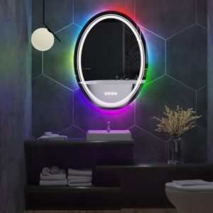 Spectrum Glow Round LED Bathroom Mirror – RGB Backlit, Anti-Fog, and Dimmable Lighting