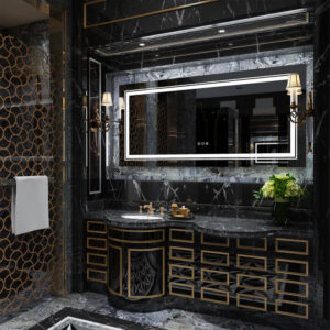 Custom LED mirrors with a personalized design.