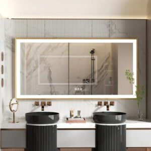 LED mirrors transforming the look of a small bathroom by creating the illusion of space and light.