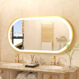 gold frame oblong led mirror