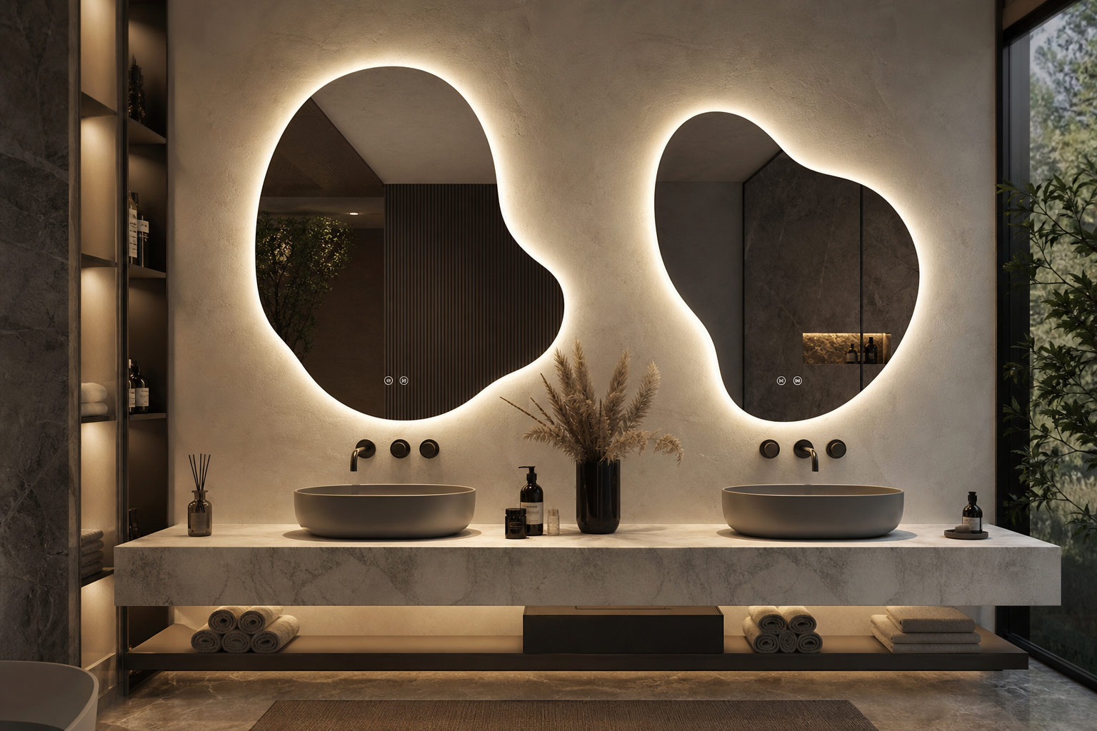 Organic Shape LED Mirrors for Luxury Modern Bathrooms