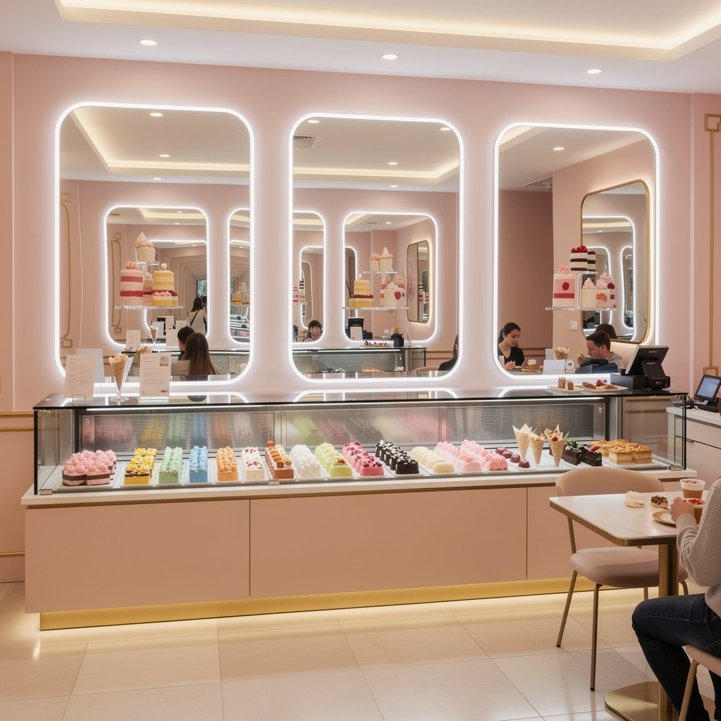 Elegant LED Mirrors for Bakery and Dessert Shop Interiors